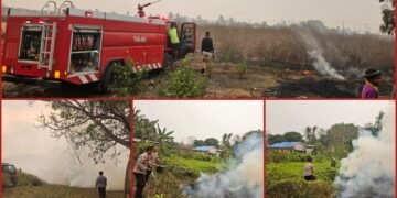 Karhutla Dekati Pemukiman, Polsek Tanah Miring Bersama Warga Bergerak Padamkan Api