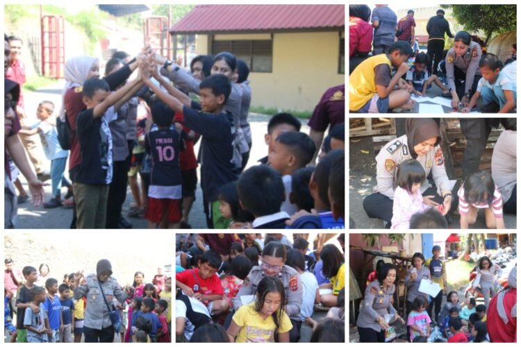 Polwan Polda Papua Hadir Berikan Semangat Anak Korban Kebakaran Kampung Palopo Dok V